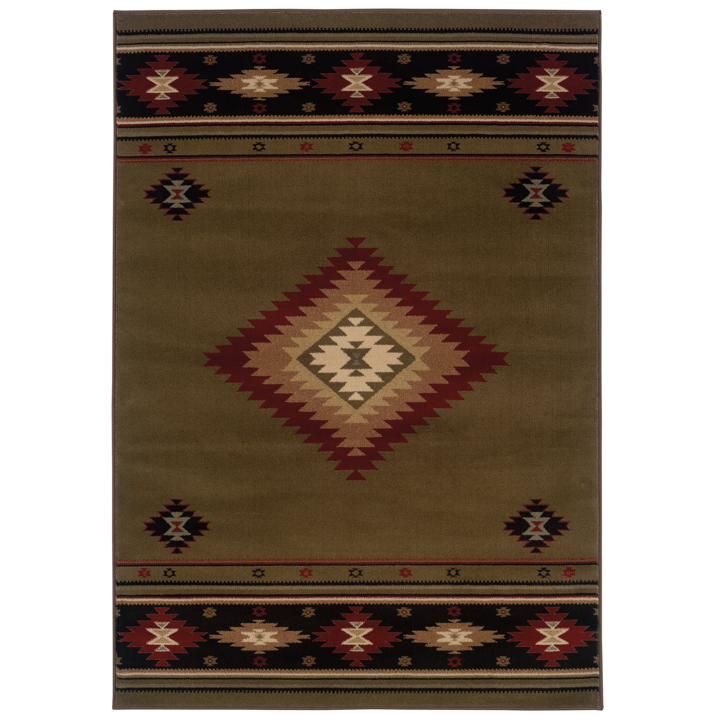 Oriental Weavers Hudson Green Red Southwestern