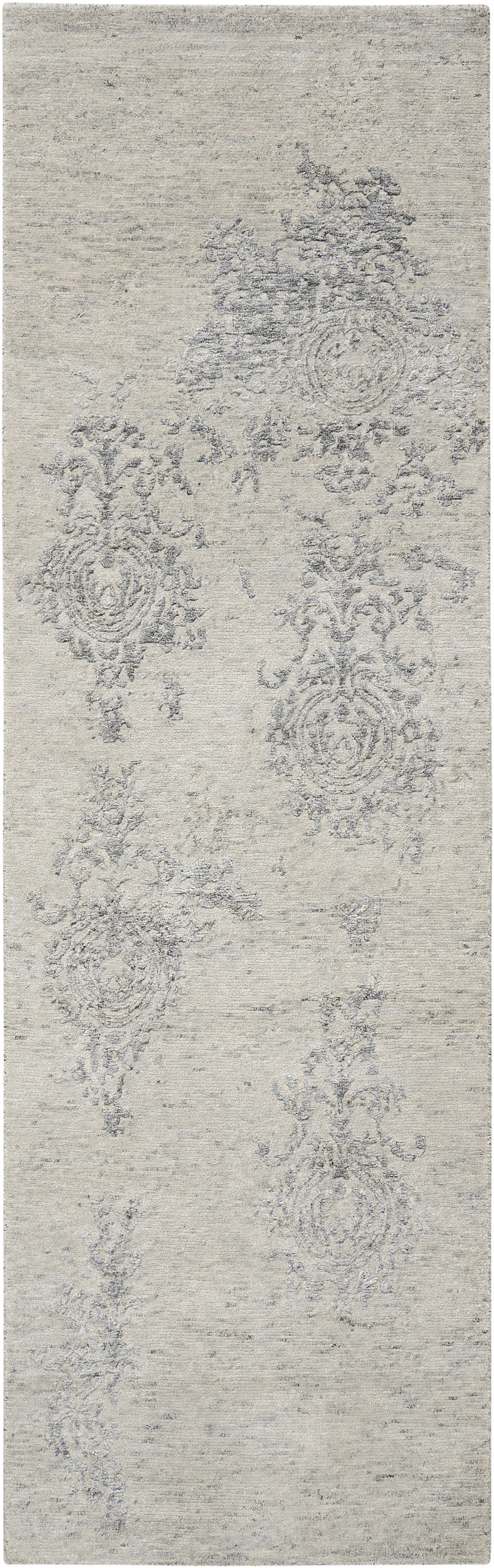 Nourison Home Silk Shadows SHA14 Ivory Silver Transitional Knotted Rug