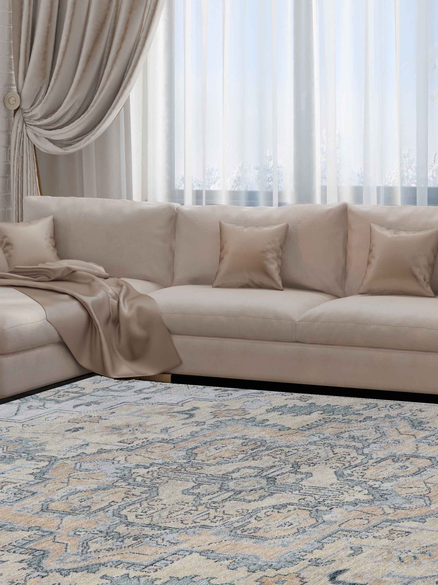 Artisan Aimee Camel Lt.Blue Traditional Knotted Rug - Rugs - Artisan - Atlanta Designer Rugs