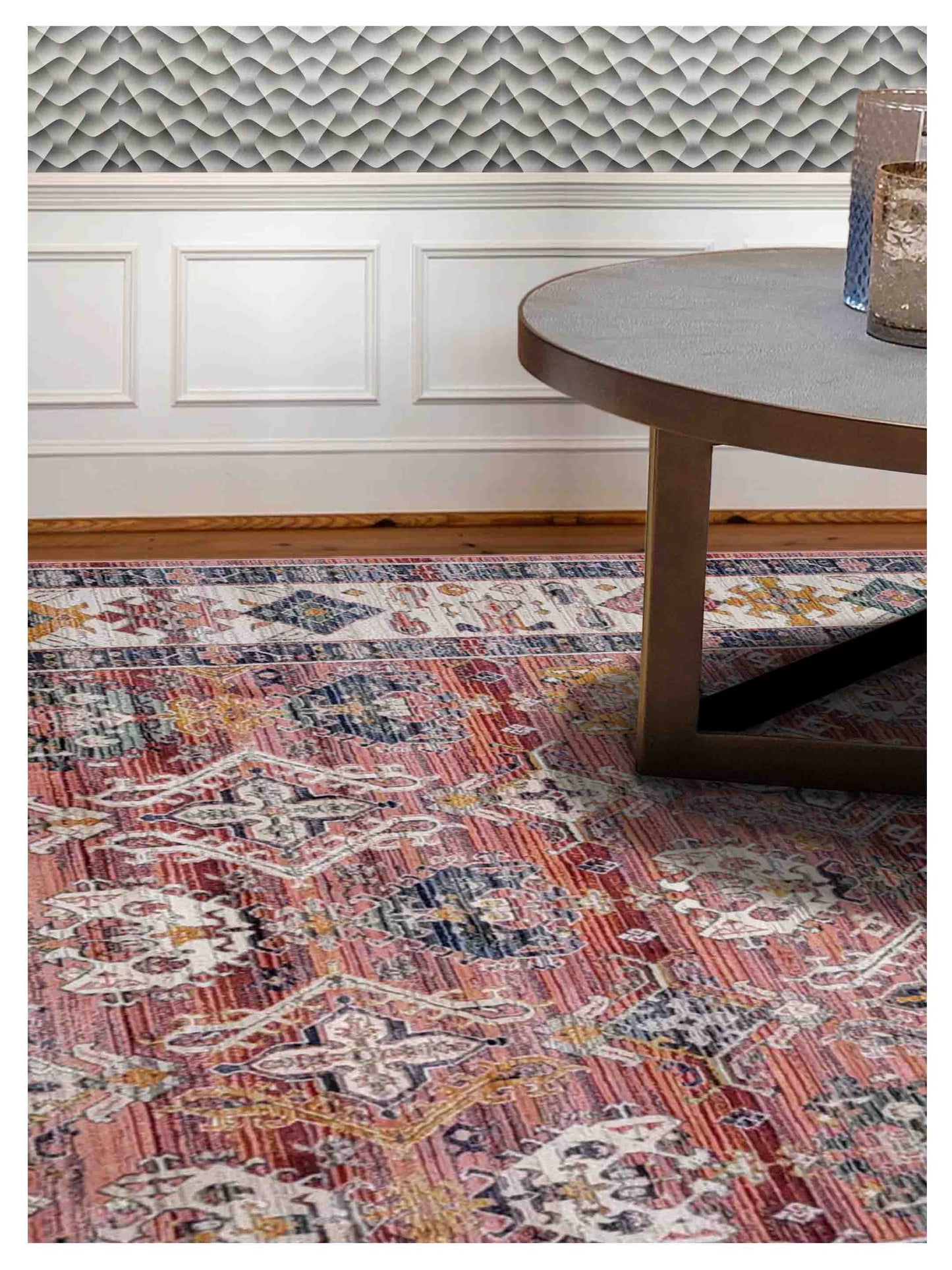 Artisan Bellisimo Red Ivory Traditional Machinemade Rug