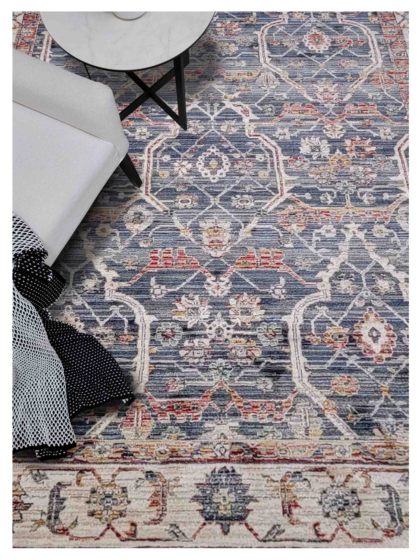 Artisan Bellisimo Blue Ivory Traditional Machinemade Rug
