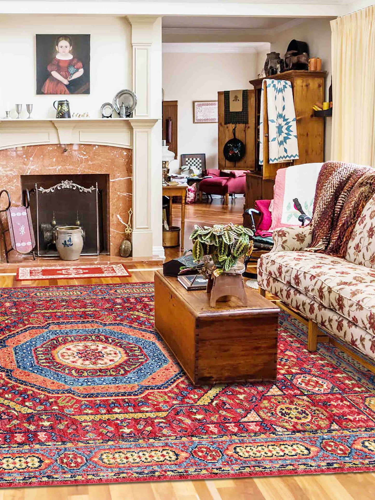 Artisan Felicity Red Turquoise Traditional Knotted Rug