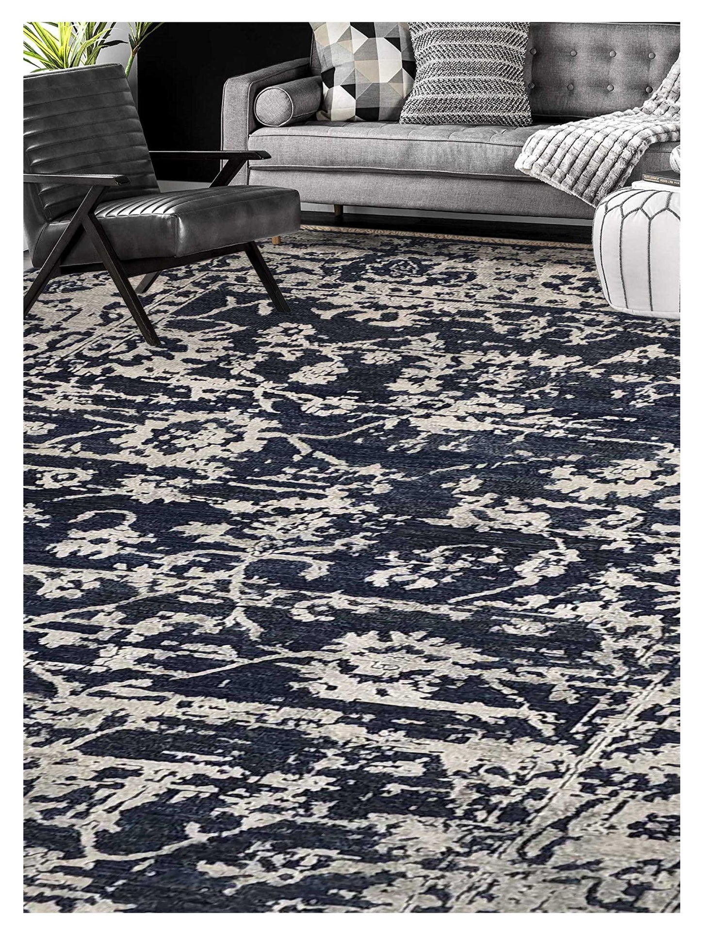 Artisan Elisabeth Navy Silver Traditional Knotted Rug
