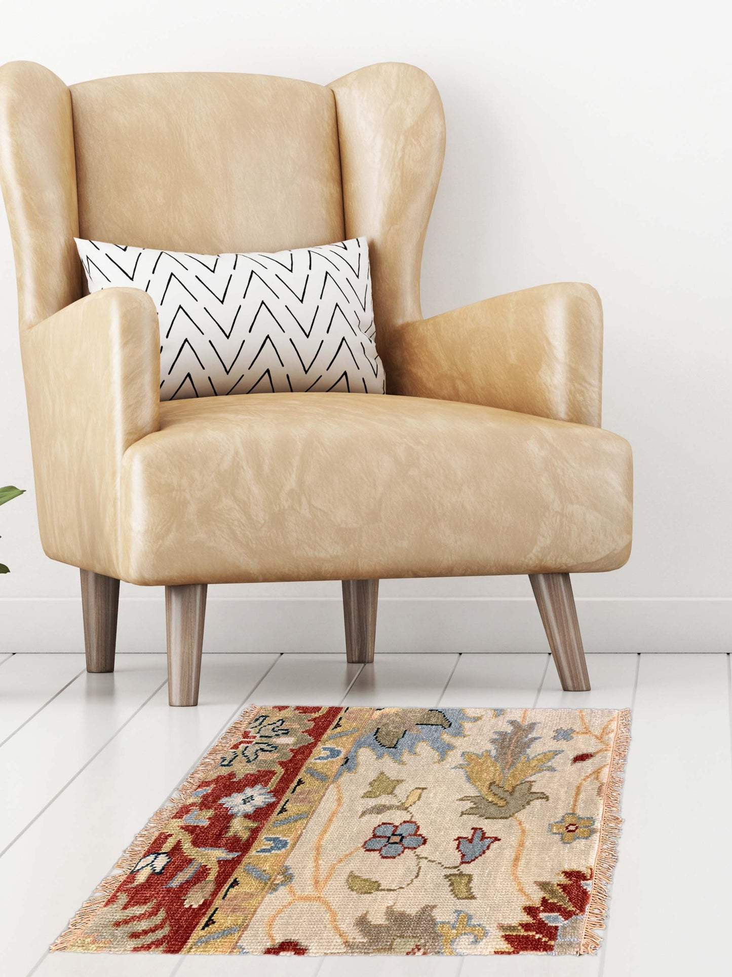 Artisan Cameron Ivory Red Traditional Knotted Rug