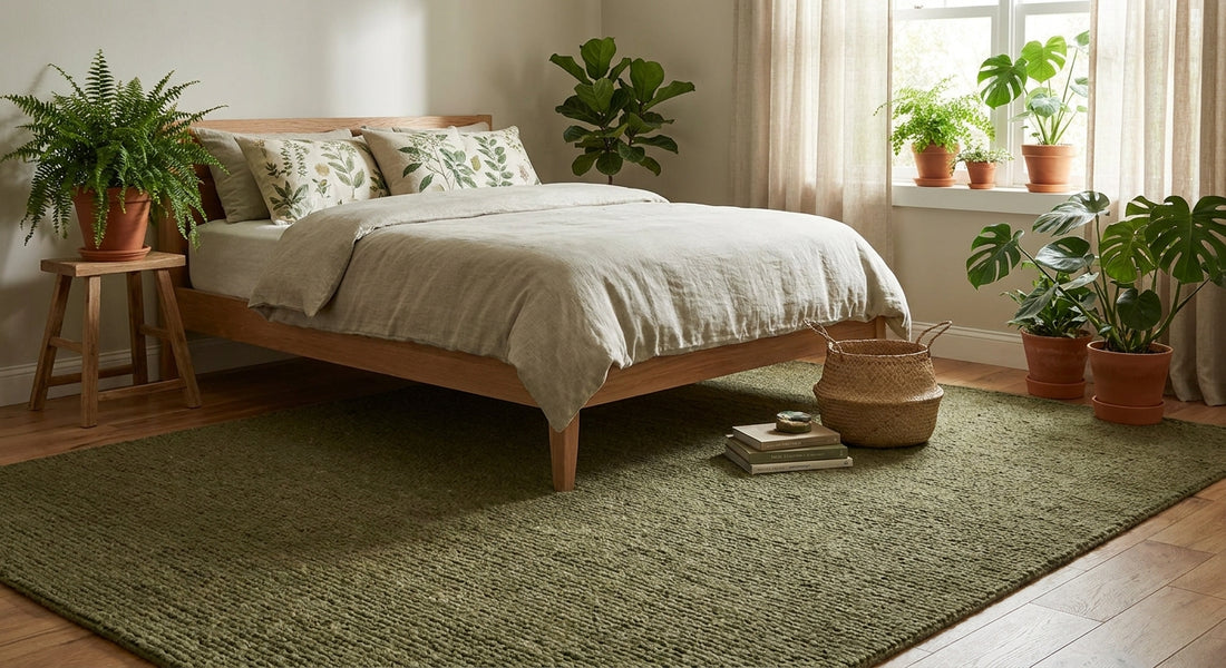 Best green rugs for a botanical bedroom