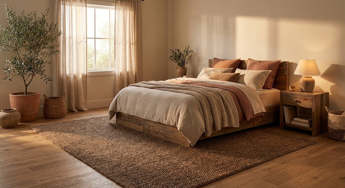 Best brown rugs for a warm earthy bedroom