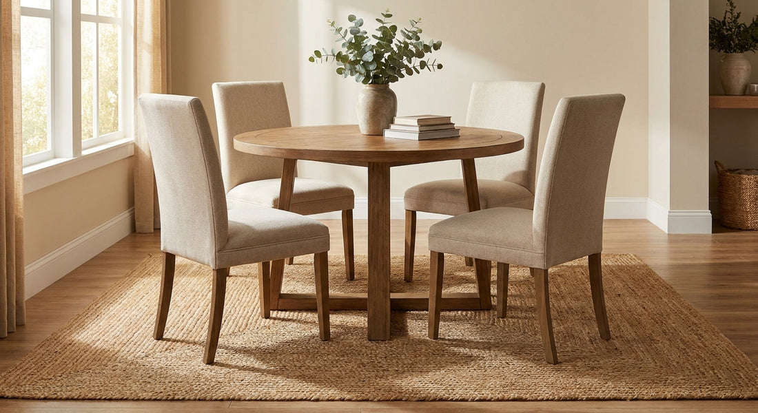 How to place a 10x10 rug under a round table
