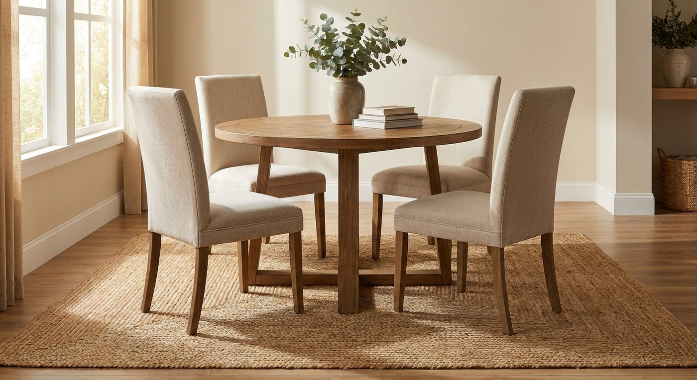 How to place a 10x10 rug under a round table