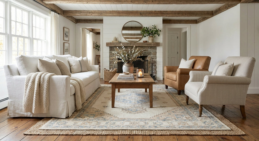 Rugs for farmhouse style living rooms