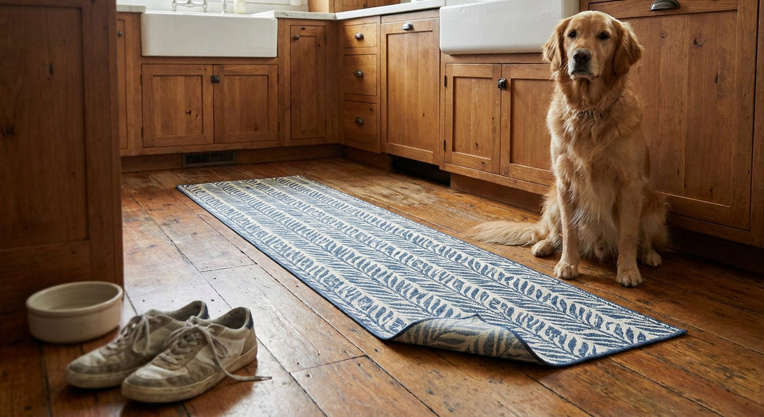 Washable printed rugs for a busy kitchen floor