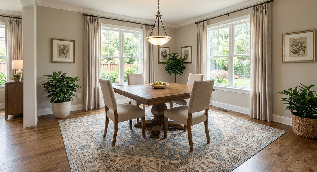 Best 10x12 rugs for nearly square dining rooms