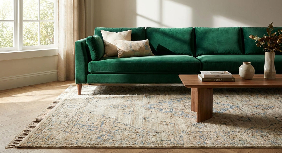 How to pick a rug for a velvet sofa