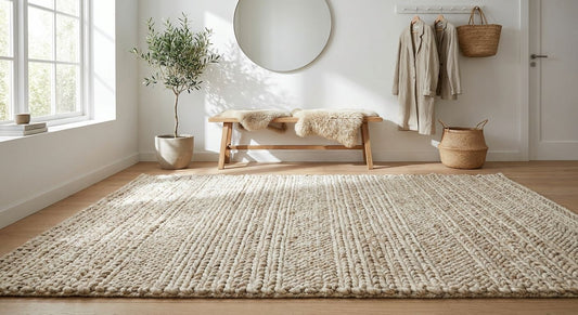 Chunky wool rugs for a Scandinavian entryway