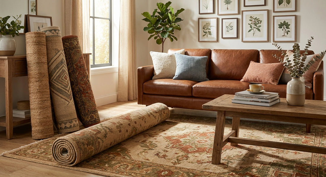 How to pick a rug for a brown leather sofa