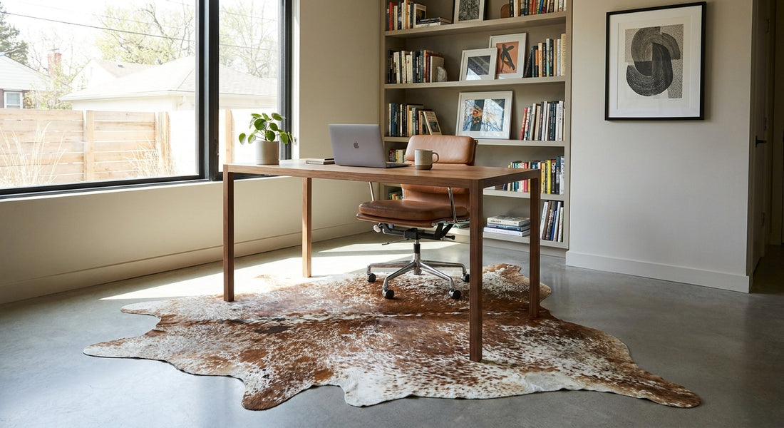 Real cowhide rugs for a modern home office