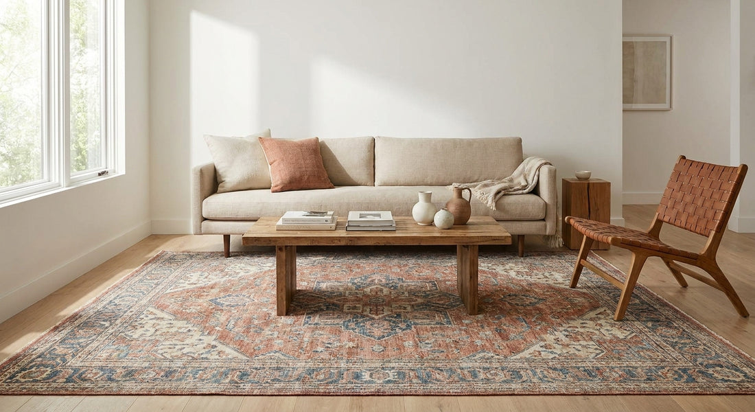 How to style a Rakkas rug in a modern living room