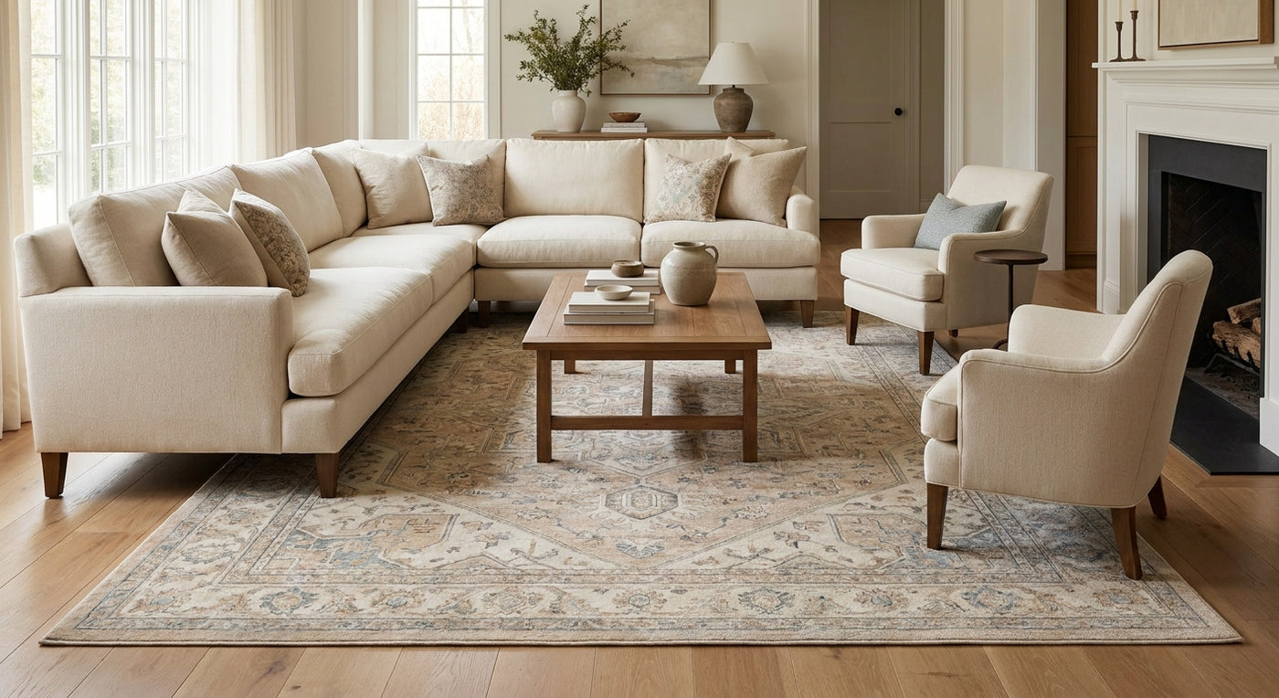 How to anchor furniture with a 10x13 area rug