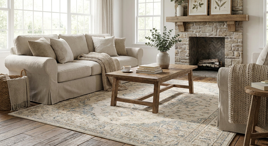 Magnolia Home rugs for a farmhouse living room