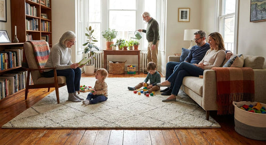 Rugs for a multi-generational family living room