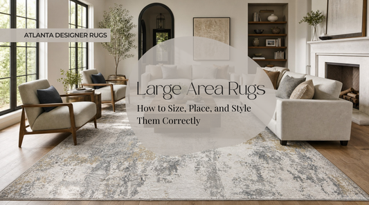 large area rugs styled in a premium living room with a full seating layout and balanced oversized rug placement