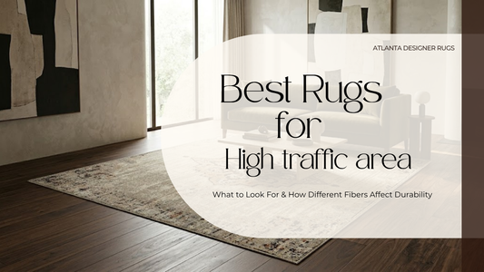 Best rugs for high-traffic areas in a modern living room, highlighting durable materials and stylish design for everyday use