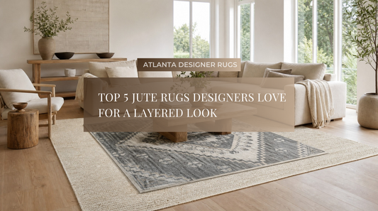  Jute rugs layered in a premium living room with an ivory base rug and patterned Oushak top rug