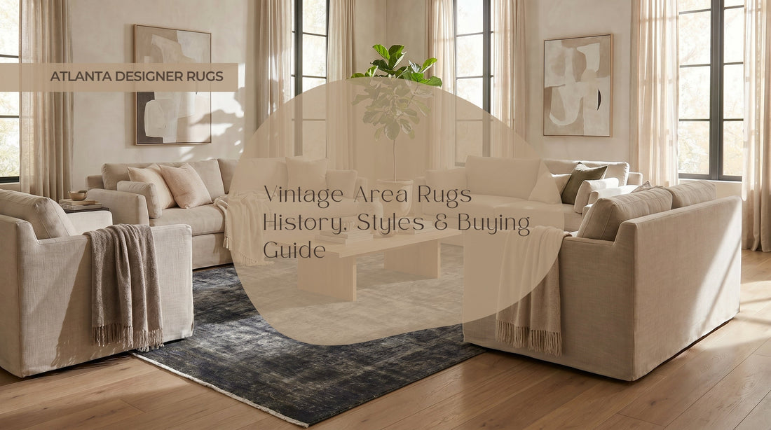 Vintage Area Rugs thumbnail featuring Artisan Penelope Dk.Chocolate Vintage Knotted Rug in a premium modern living room