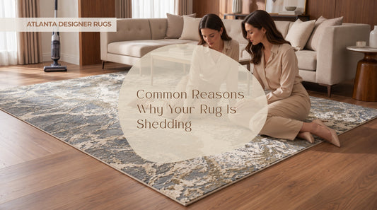 Rug shedding: two women sitting together on a Feizy Aura 3563F Beige Gray Rug in a cozy living room