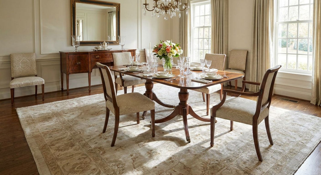Bamboo silk rugs for a formal dining room