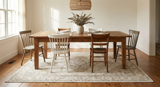 Becki Owens rugs for a farmhouse dining room