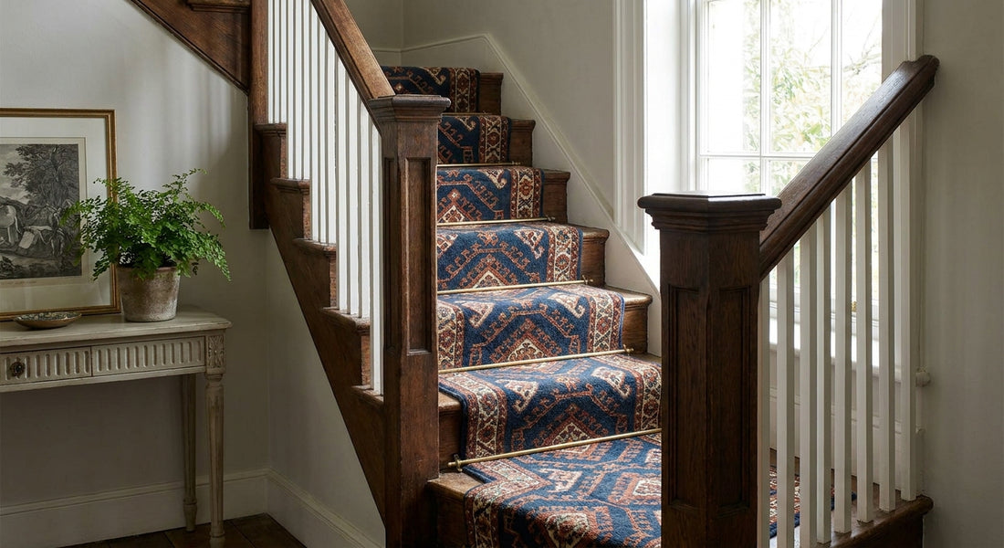 Patterned stair runners for traditional staircases