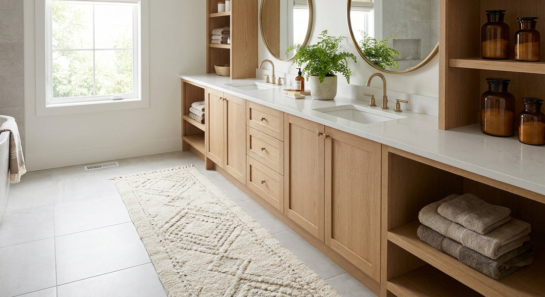 Best rugs for a primary bathroom vanity area