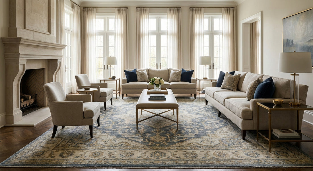 Best 10x14 rugs for long formal living rooms