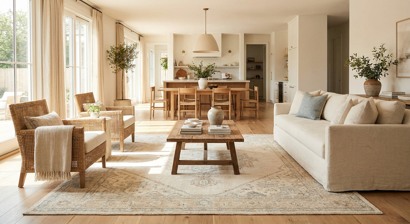 Becki Owens rugs for an open plan living space