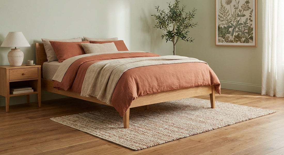 How to place a small rug in a bedroom or bath