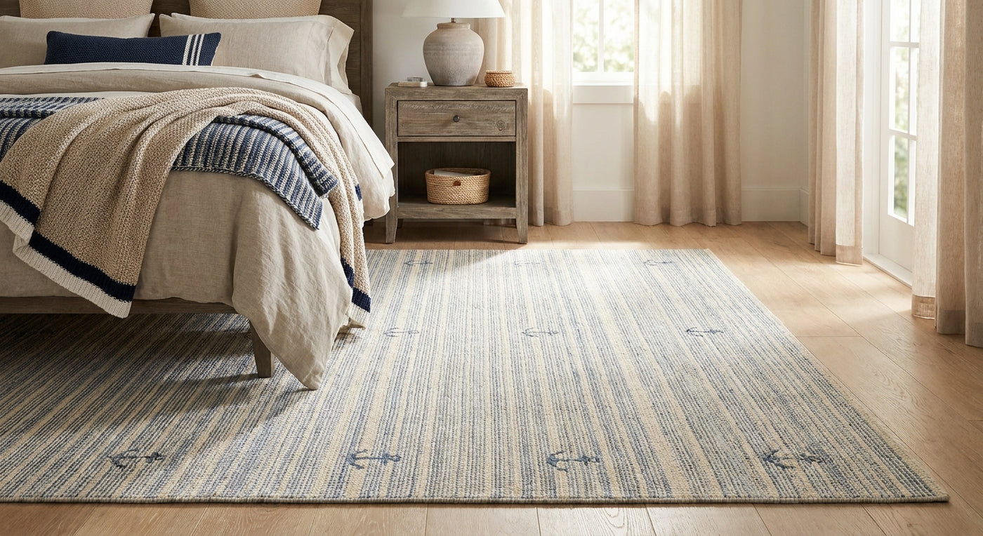 Coastal area rugs for a nautical-themed bedroom