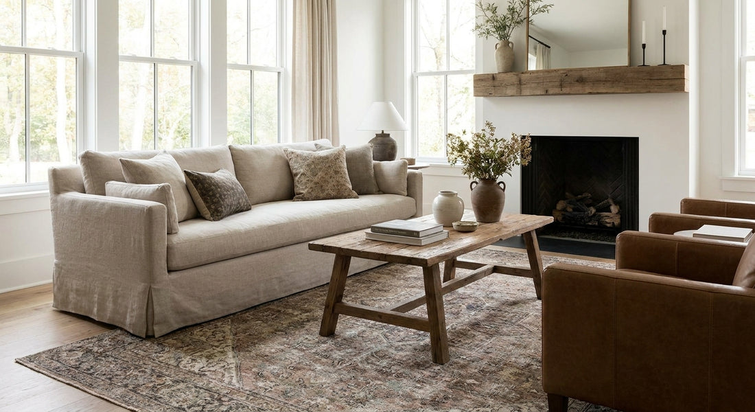 Chris Loves Julia x Loloi rugs for a modern farmhouse living room