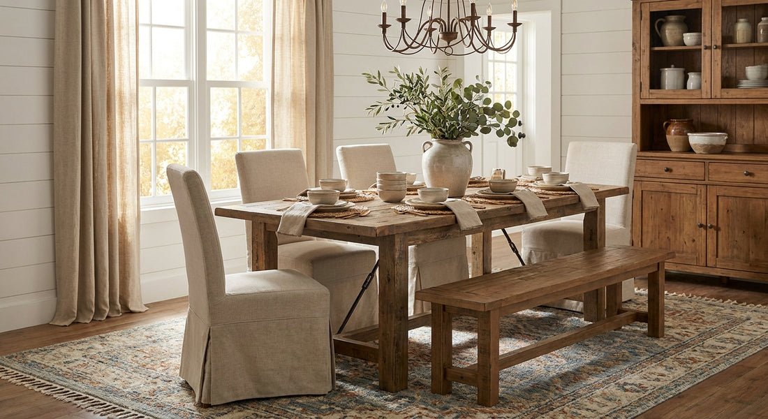 Magnolia Home rugs for a farmhouse dining room