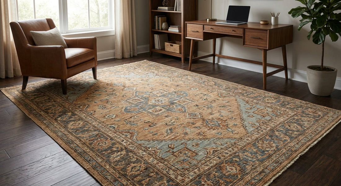 Hand knotted wool rugs for a home office