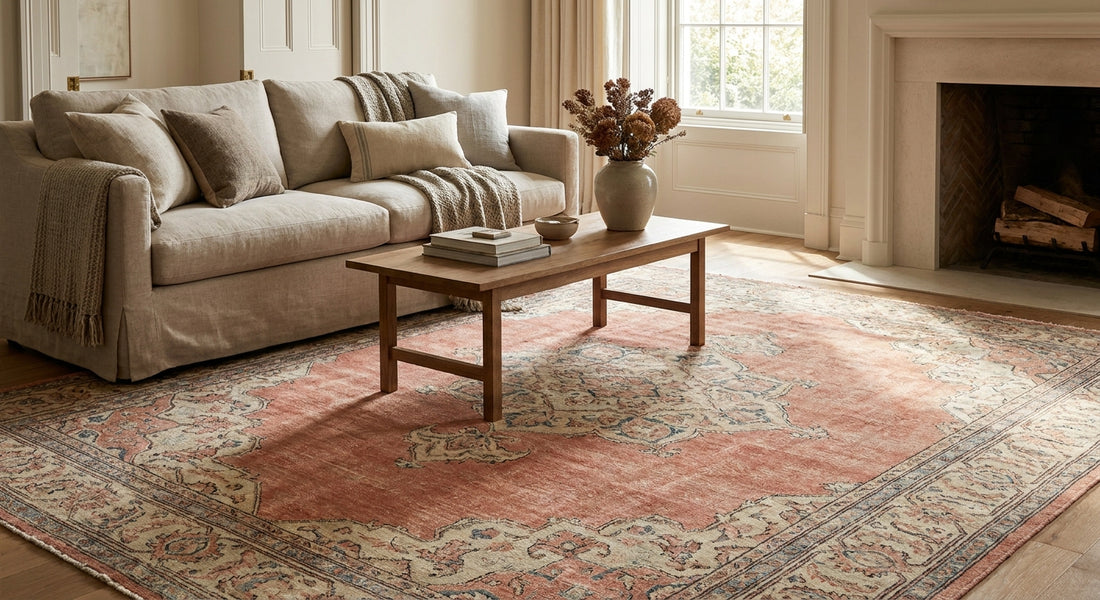 Traditional salmon pink rugs for interiors