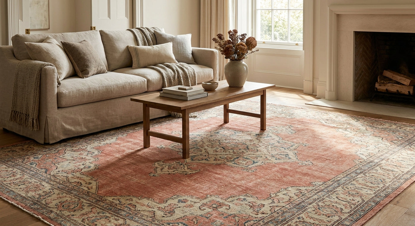 Traditional salmon pink rugs for interiors