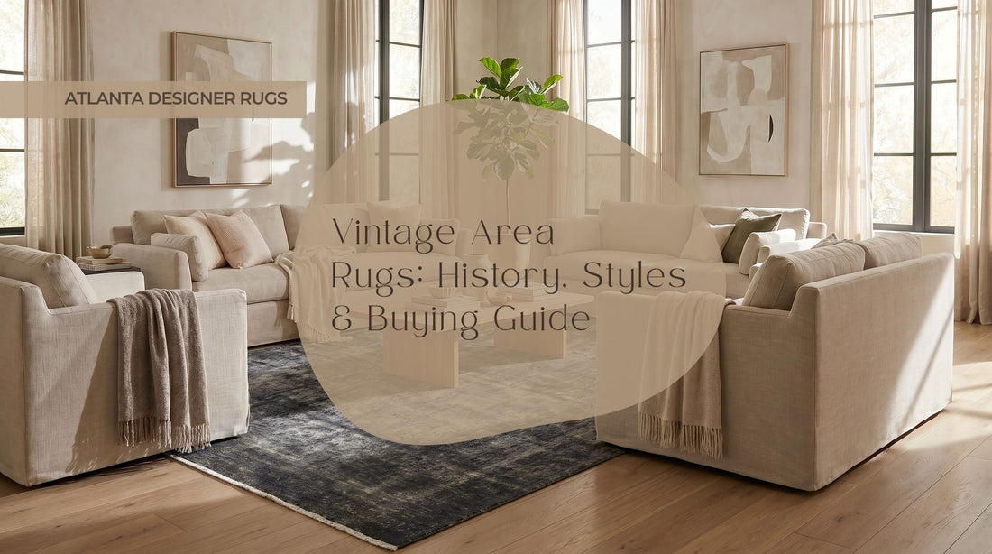 Vintage Area Rugs thumbnail featuring Artisan Penelope Dk.Chocolate Vintage Knotted Rug in a premium modern living room