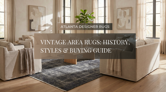 Vintage Area Rugs thumbnail featuring Artisan Penelope Dk.Chocolate Vintage Knotted Rug in a premium modern living room