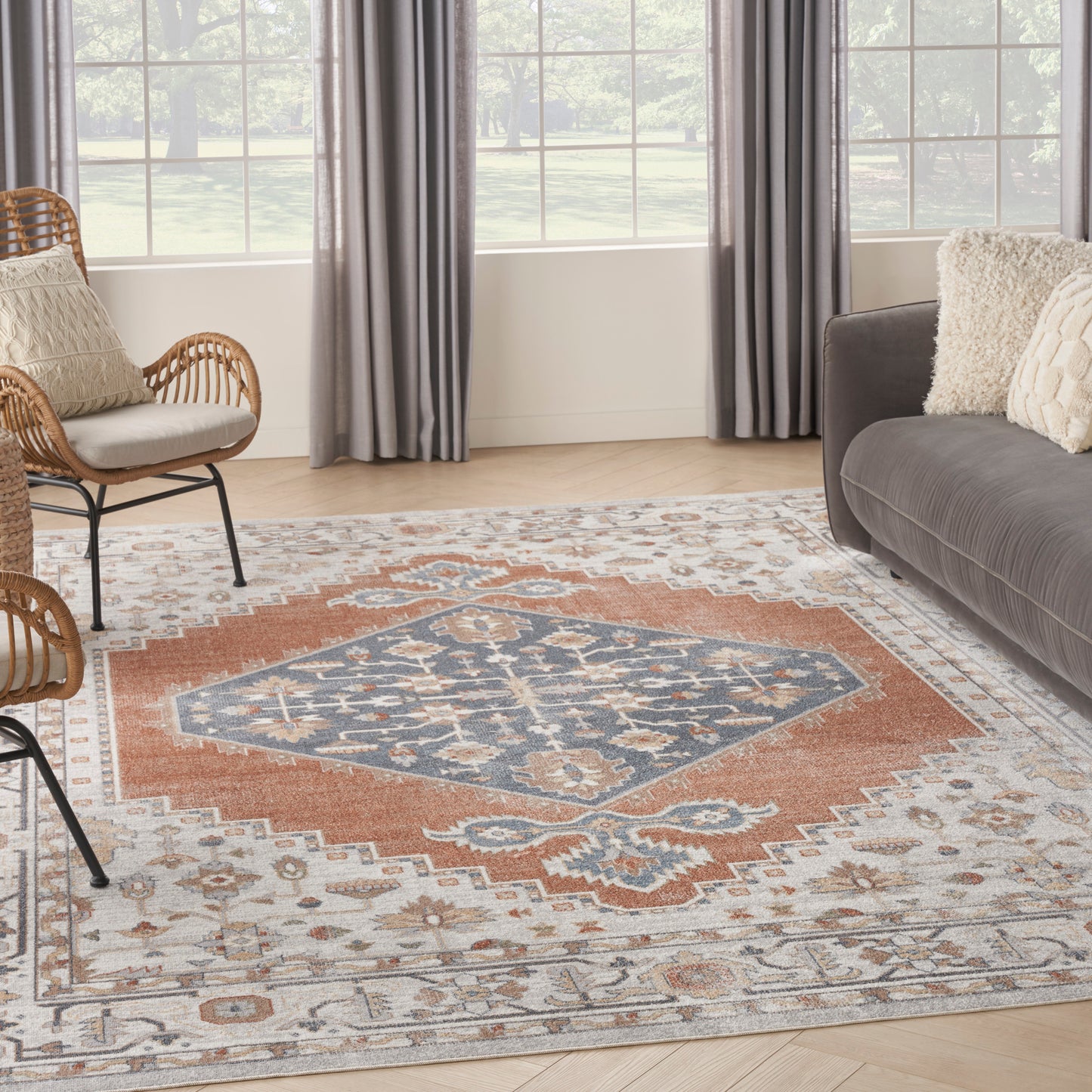 Nourison Home Astra Machine Washable  Grey Multicolor  Traditional