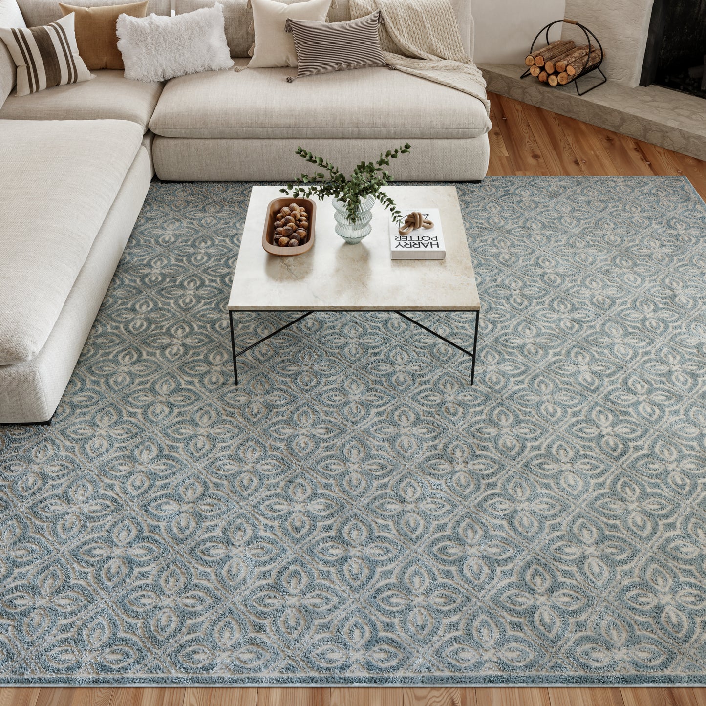 Nourison Home Washable Charm  Blue Ivory  Contemporary