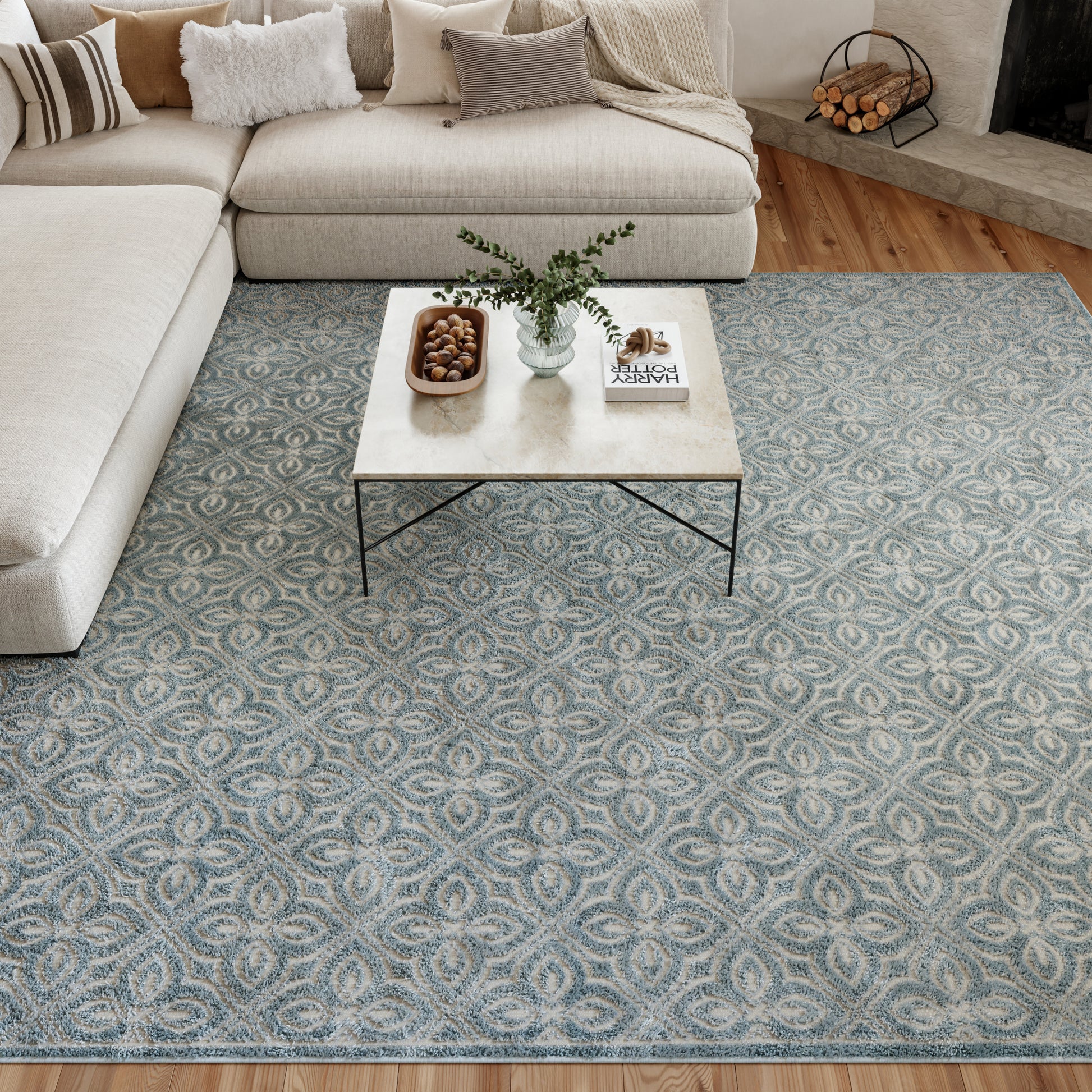 Nourison Home Washable Charm  Blue Ivory  Contemporary