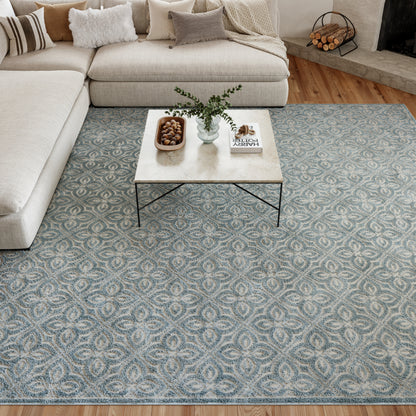 Nourison Home Washable Charm  Blue Ivory  Contemporary