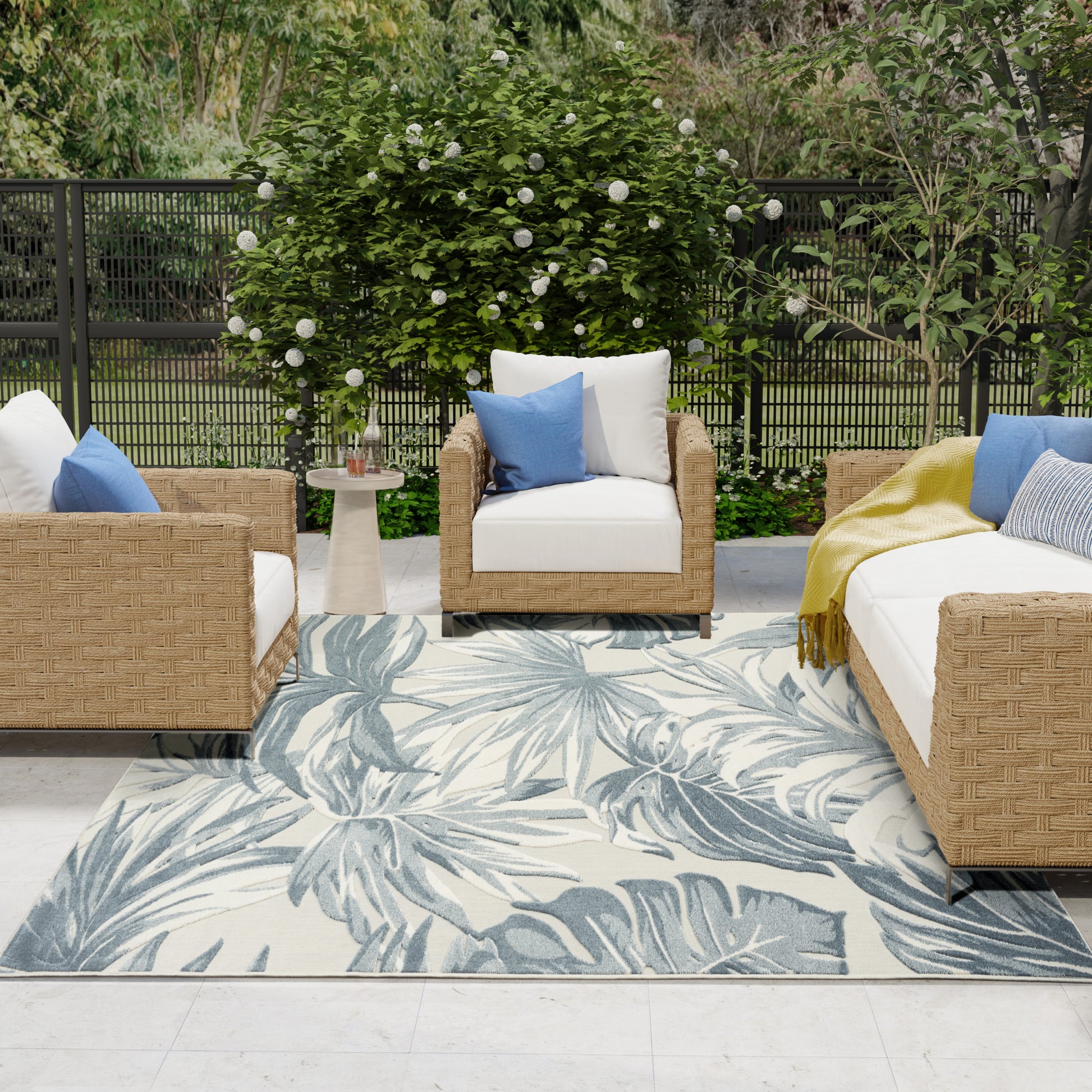Nourison Home Aloha  Ivory Blue  Contemporary