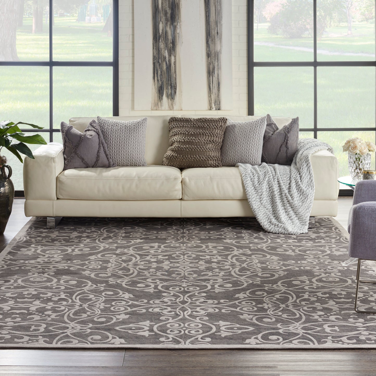 Nourison Home Damask  Grey  Traditional