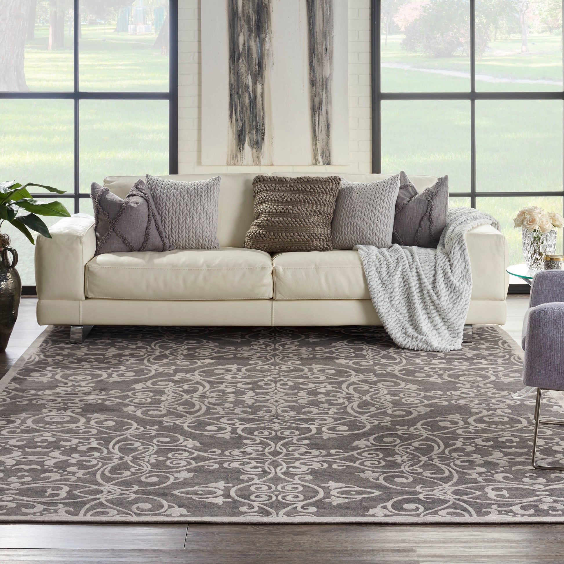Nourison Home Damask  Grey  Traditional